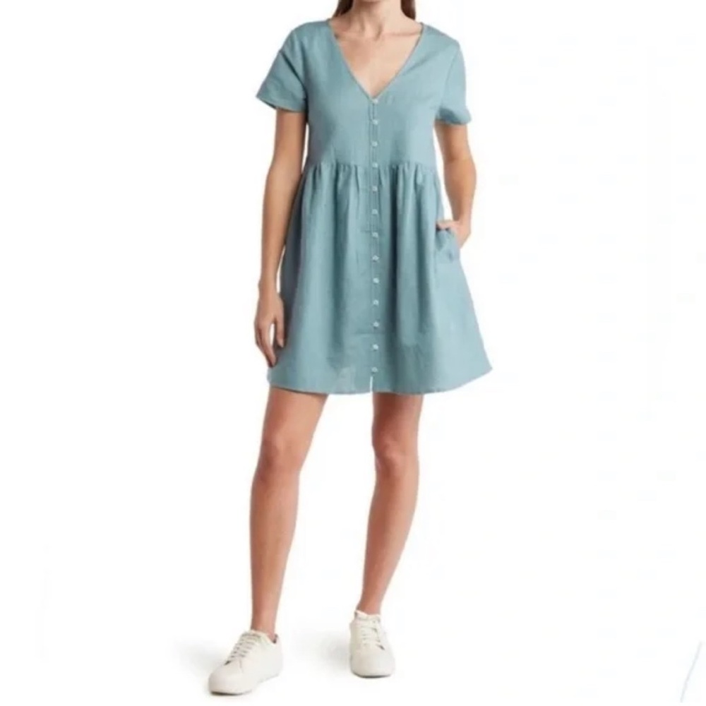 Madewell Sky Blue V-Neck Mini Dress